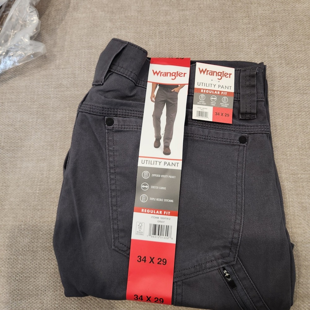 Wrangler Men Regular Fit Utility Pants Gray Stretch Canvas 34x29 1897912 NWT